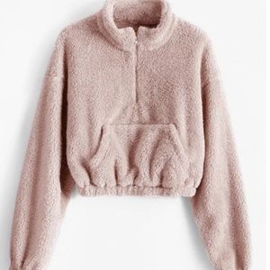 Cropped Faux Fur Sweatshirt